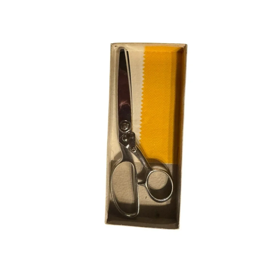 Vintage Yellow Canary Pinking Shears Chrome Plated Sewing Scissors 8